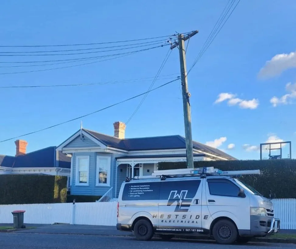 Westside Electrical van at a residential job in Auckland